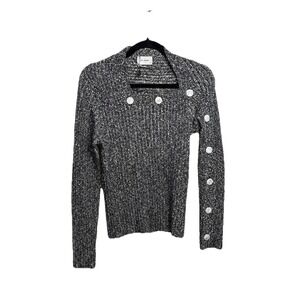 St John Womens Ribbed Boucle Sweater Black Heathered Old Money Minimalist Sz M